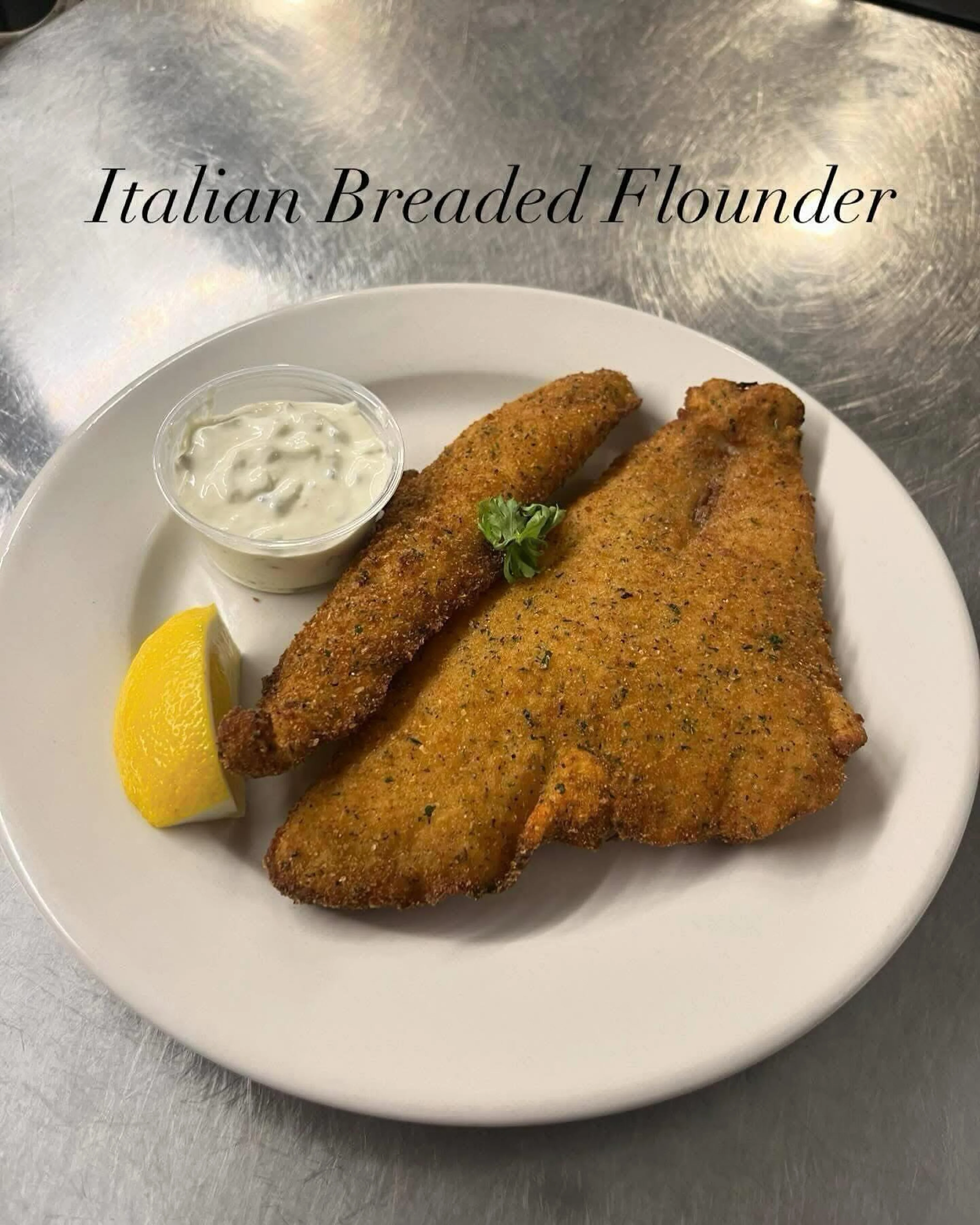Italian breaded flounder entree