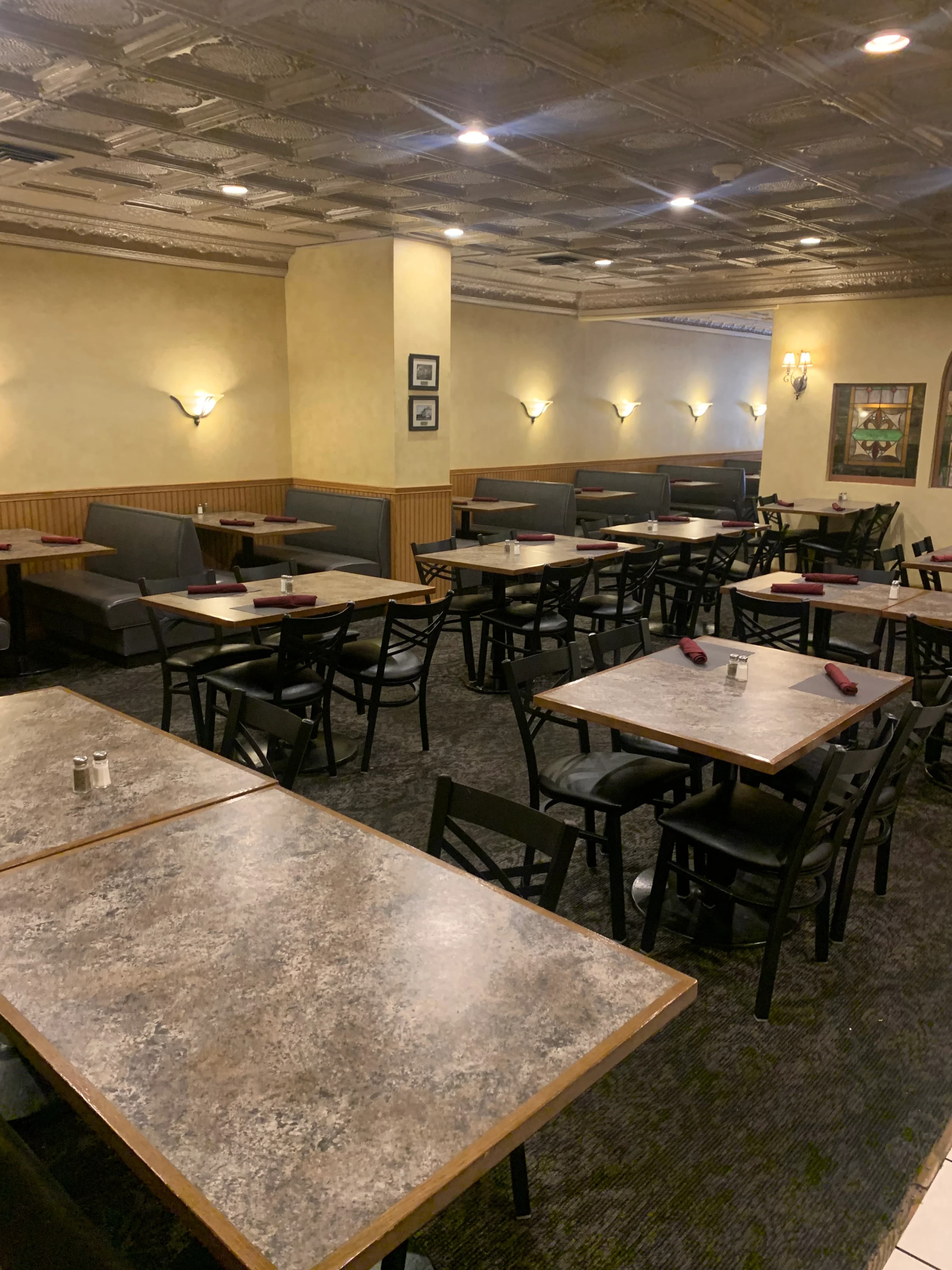 Main dining room tables and lighting